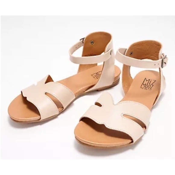 New‎ Miz Mooz Annalise Leather Ankle Strap Buckle Sandals Cream EU 39 US 8.5-9 - Picture 1 of 8